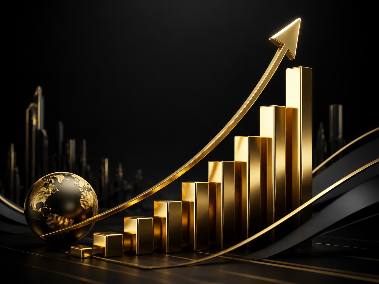 Crescimento financeiro representado por gráfico dourado em ascensão